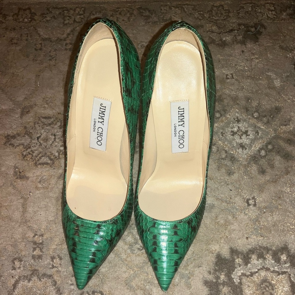 Jimmy Choo Anouk Green Python Embossed Leather Po… - image 6